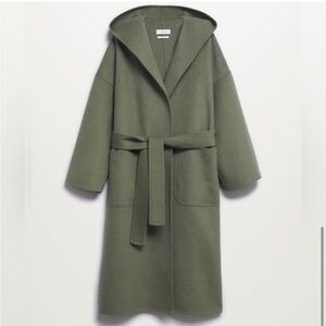 MANGO Wool Blend Hooded Wrap Coat
